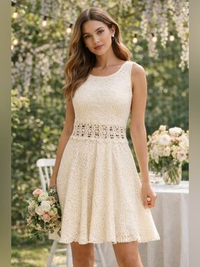 Ivory Lace Fit & Flare Dress Romantic Bridal Shower Wedding Guest